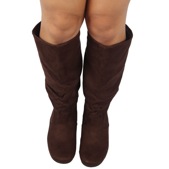 Tobacco Faux Suede Slouchy Knee High Flat Boot - Picture 5 of 5